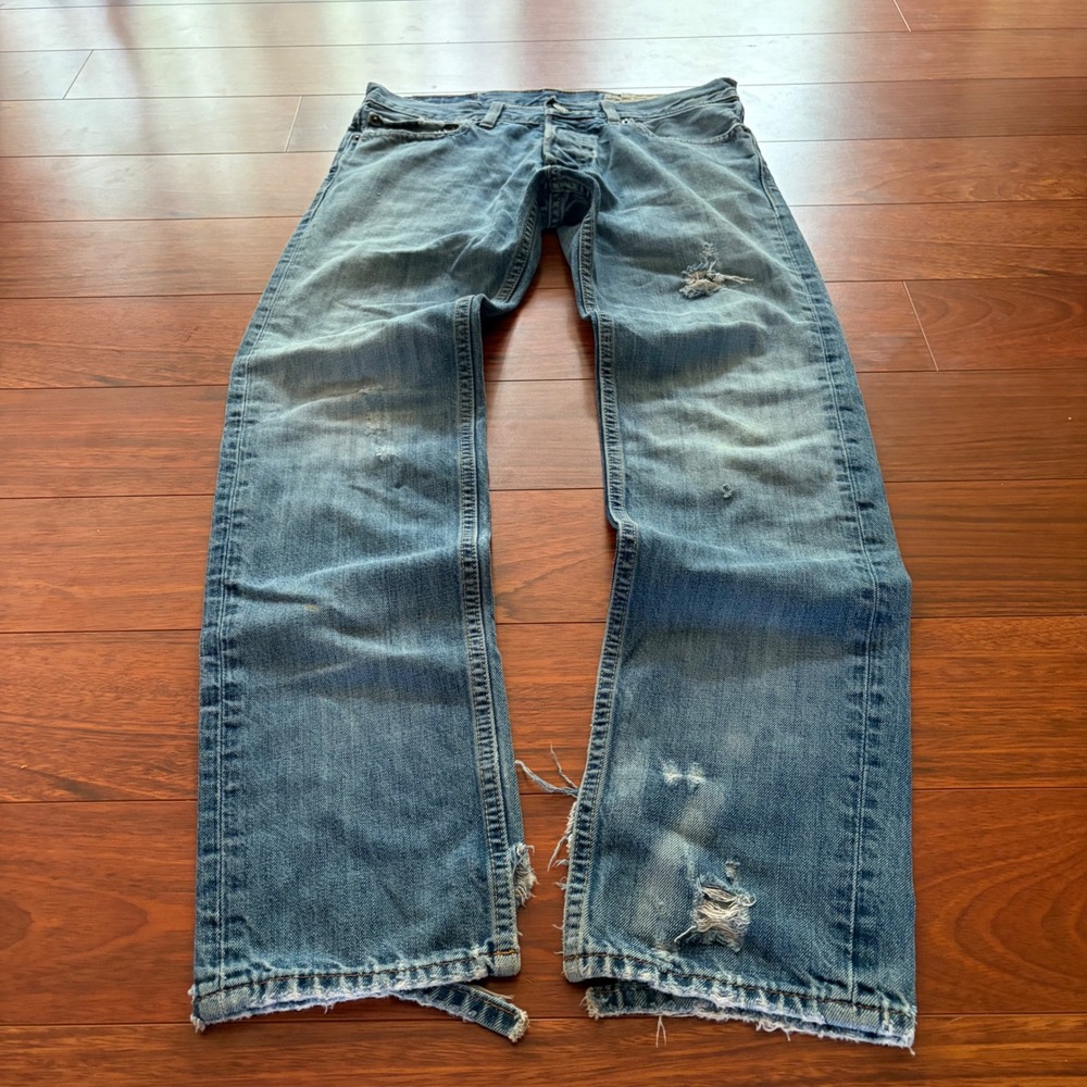 Vintage Hollister Y2K Distressed Straight Leg Faded Denim Jeans Blue Size 30x 32